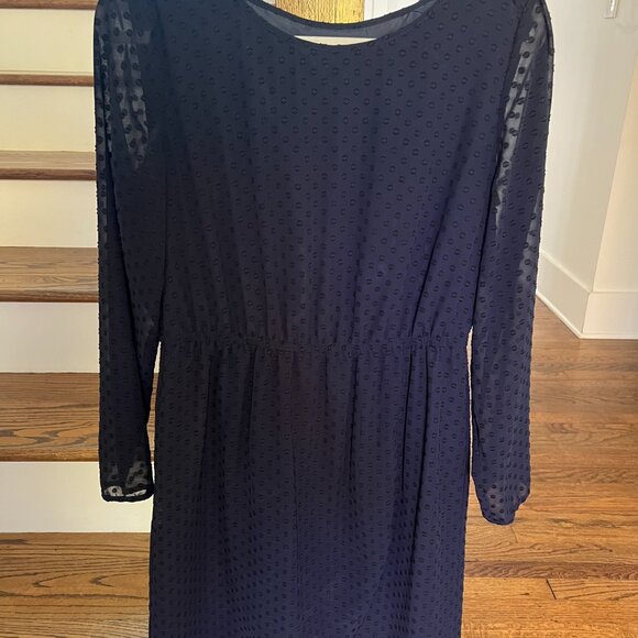 J.Crew Navy Swiss Dot Long-Sleeve Dress – Size 8 - Picture 2 of 4